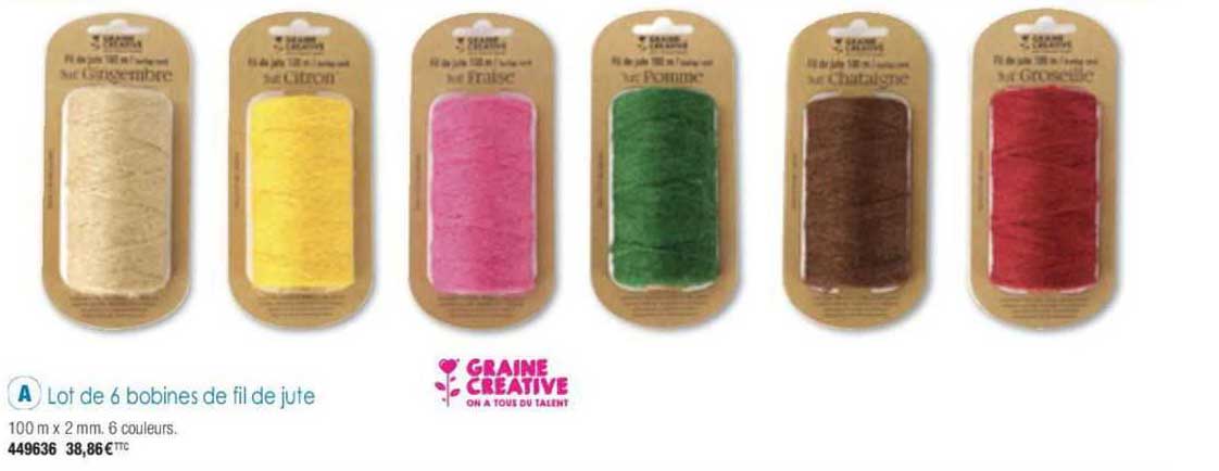 lot de 6 bobines de fil de  jute graine créative