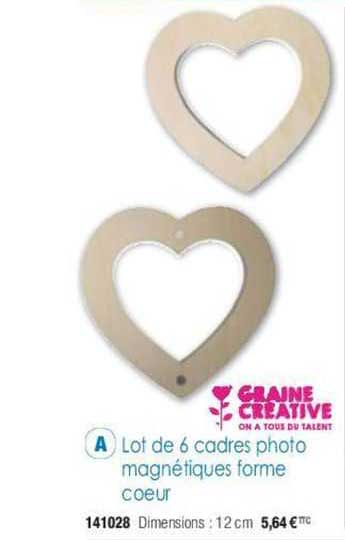 lot de 6 cadres photo magnétiques forme coeur graine creative