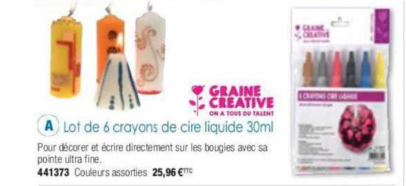 lot de 6 crayons de cire liquide 30 ml graine créative