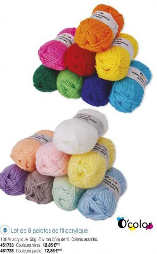 lot de 8 pelotes de fil acrylique o'color