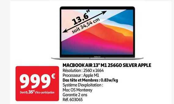 macbook air 13" m1 256go silver apple