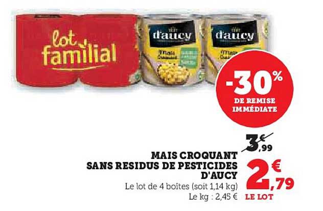 maïs croquant sans résidus de pesticides d'aucy