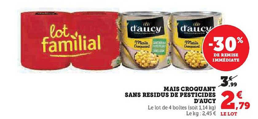 mais croquant sans résidus de pesticides d'aucy