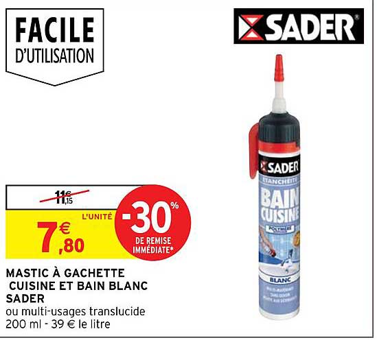 mastic à gâchette cuisine et bain blanc sader