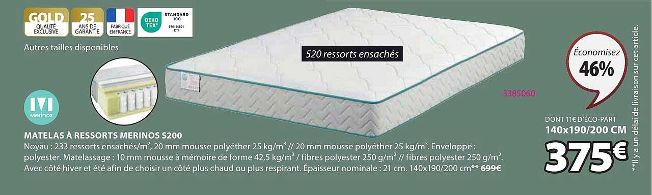 Matelas à Ressort Merinos S200