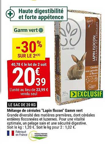 mélange de céréales "lapin flocon" gamm vert
