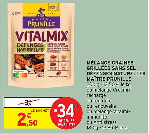 mélange graines grillées sans sel défenses naturelles maître prunille