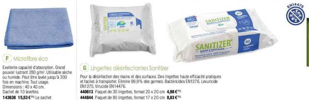 microfibre éco ou lingettes désinfectantes sanitizer