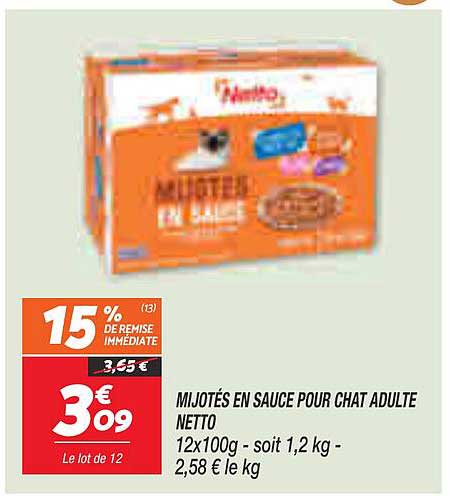 mijotés en sauce pour chat adulte netto