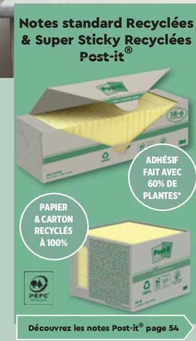 notes standard recyclées & super sticky recyclées post-it