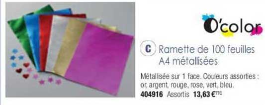 o'color ramette de 100 feuilles a4 métallisées