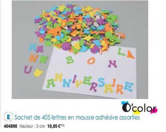 o'color sachet de 405 lettres en mousse adhésive assorties