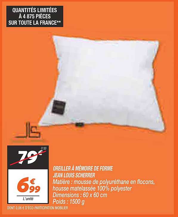 oreiller à mémoire de forme jean louis scherrer