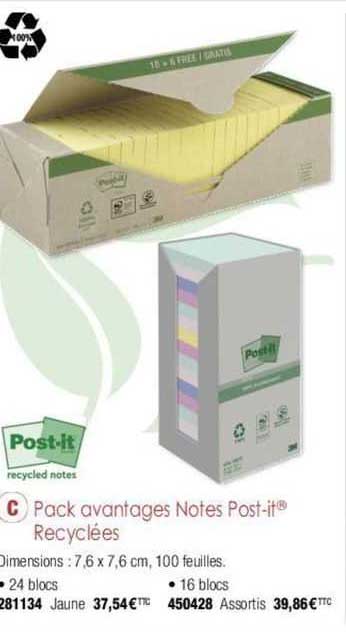 pack avantages notes post-it recyclées