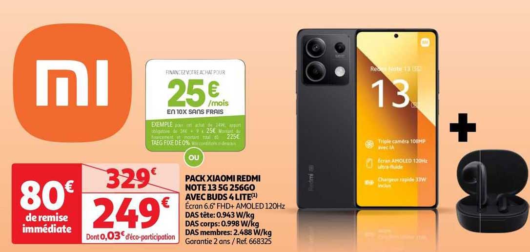 pack xiaomi redmi note 13 5g 256go avec buds 4 lite