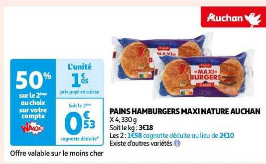 Pains Hamburgers Maxi Nature Auchan