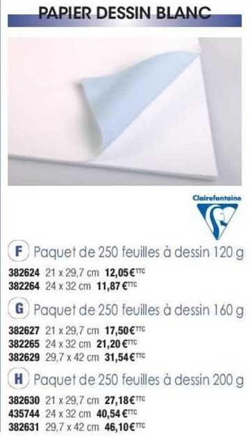 paquet de 250 feuilles à dessin 120g
