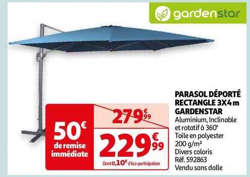 parasol déporté rectangle 3x4 m gardenstar