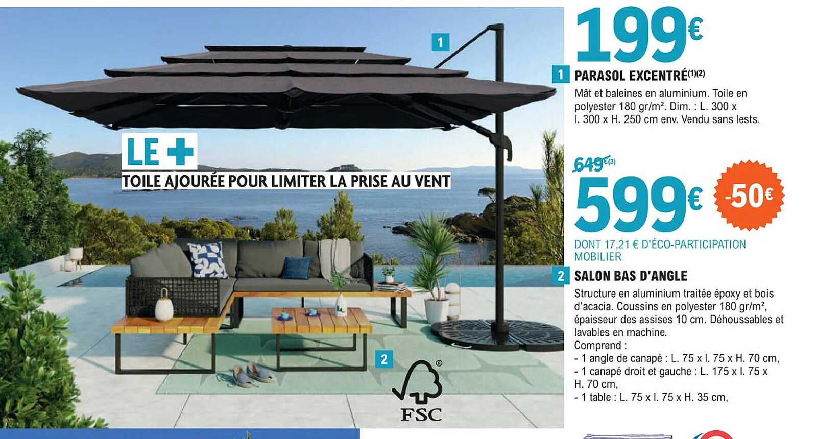 parasol excentré, salon bas d'angle