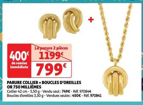 Parure Collier + Boucles D'oreilles Or 750 Millièmes
