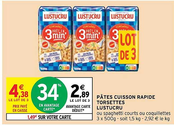 Pâtes Cuisson Rapide Torsettes Lustucru