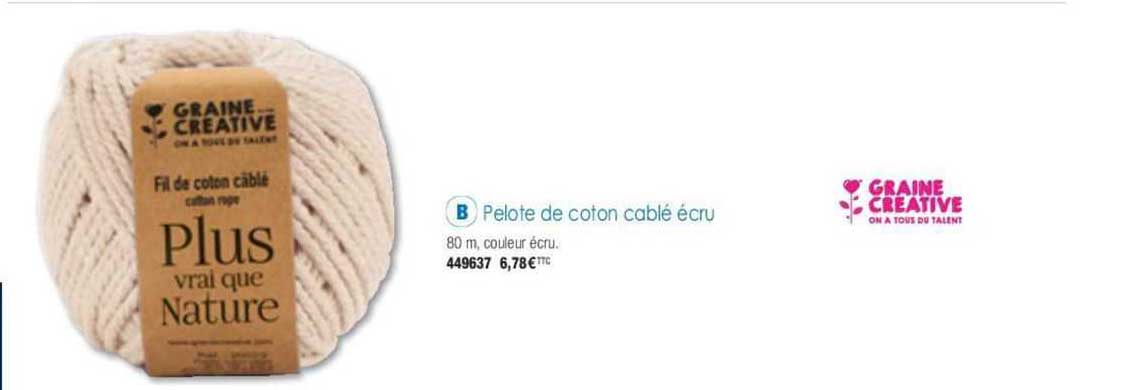 pelote de coton cablé écru graine créative