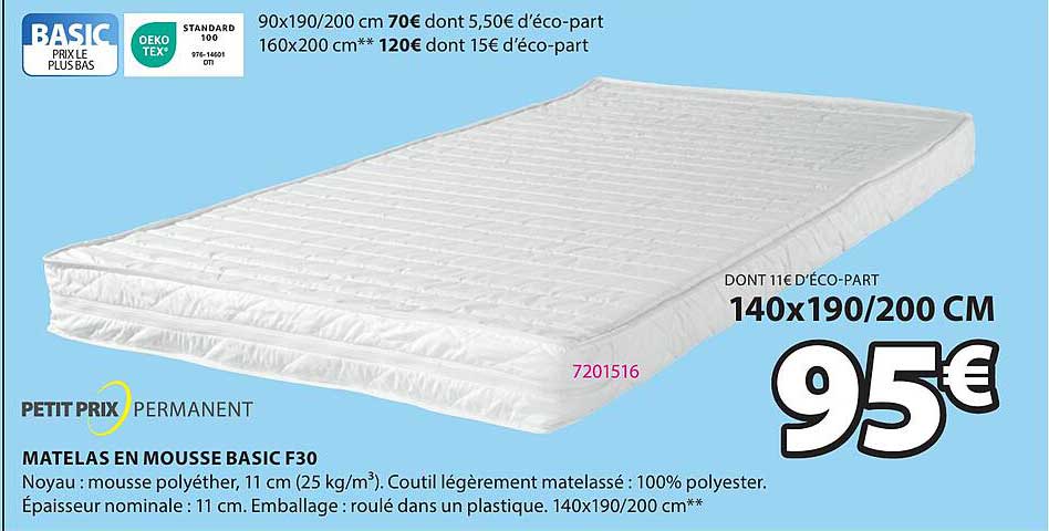 petit prix permanent matelas en mousse basic f30