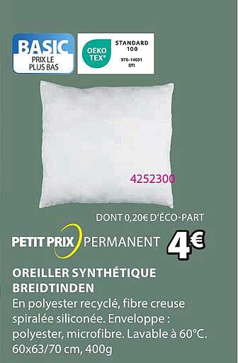 petit prix permanent oreiller synthétique breidtinden