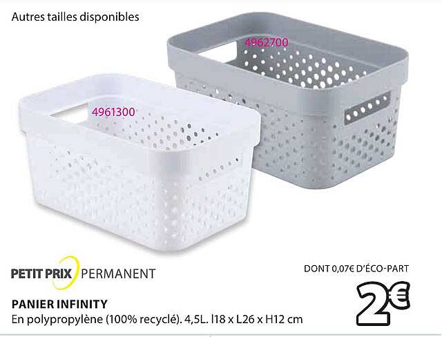 petit prix permanent panier infinity