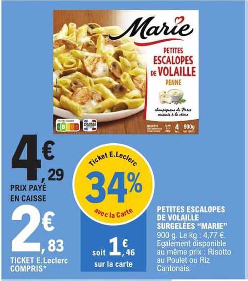 petites escalopes de volaille surgelées "marie"
