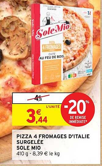 pizza 4 fromages d'italie surgelée sole mio