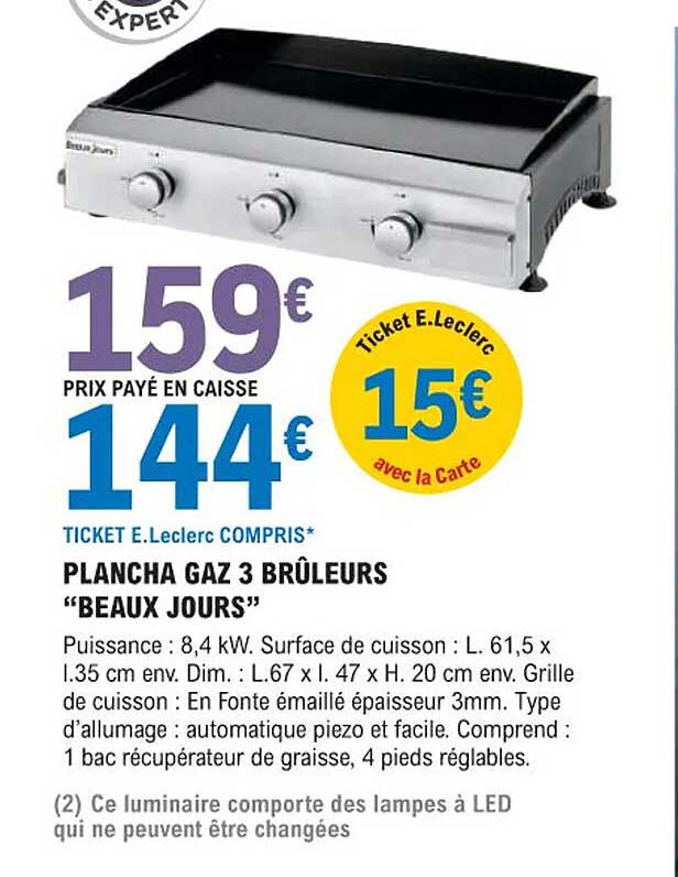 plancha gaz 3 brûleurs "beaux jours"