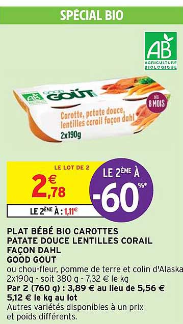 plat bébé bio carottes patate douce lentilles corail façon dahl good gout