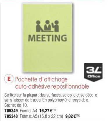 pochette d'affichage auto-adhésive repositionnable 3L