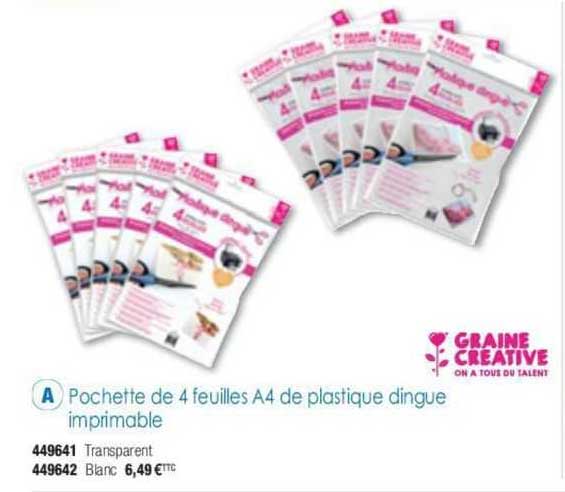 pochette de 4 feuilles a4 de plastique dingue imprimable graine créative