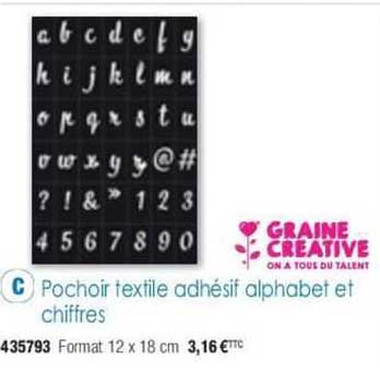 pochoir textile adhésif alphabet et chiffres graine créative