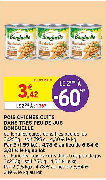 pois chiches cuits dans très peu de jus bonduelle