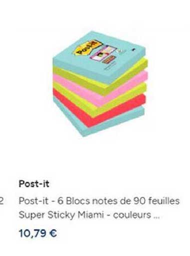 post-it- 6 bloc notes de 90 feuilles super sticky miami