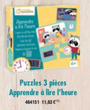 puzzles 3 pièces apprendre à lire l'heure