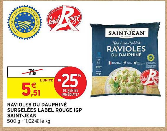 Ravioles Du Dauphiné Surgelées Label Rouge Igp Saint-jean