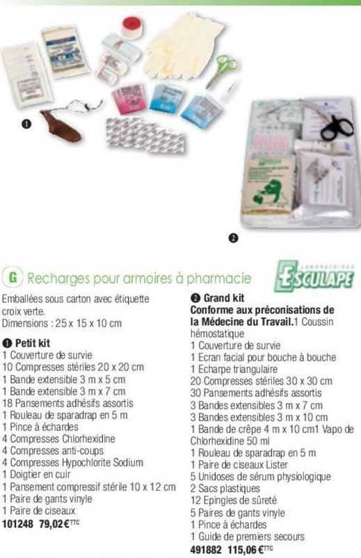recharges pour armoires à pharmacie esculape