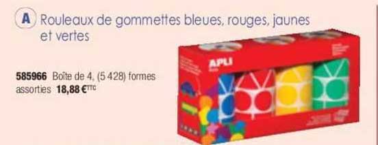 rouleaux de gommettes bleues, rouges, jaunes et vertes