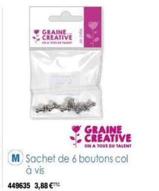 sachet de 6 boutons col à vis graine créative