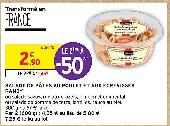 salade de pâtes au poulet et aux écrevisses randy