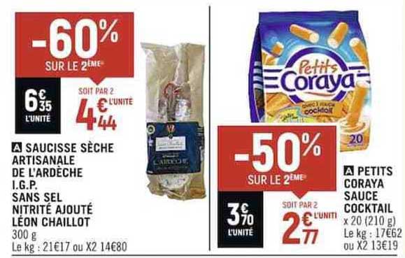 saucisse sèche artisanale de l'ardèche i.g.p. sans sel nitrité ajouté léon chaillot petits coraya sauce cocktail