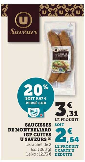 saucisses de montbéliarde igp cuites u saveurs