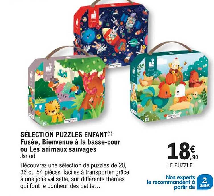 sélection puzzles enfant fusée, bienvenue à la basse-cour ou les animaux sauvages