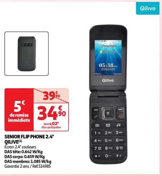 senior flip phone 2.4" qilive