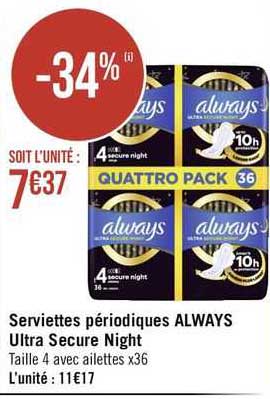 serviettes périodiques always ultra secure night