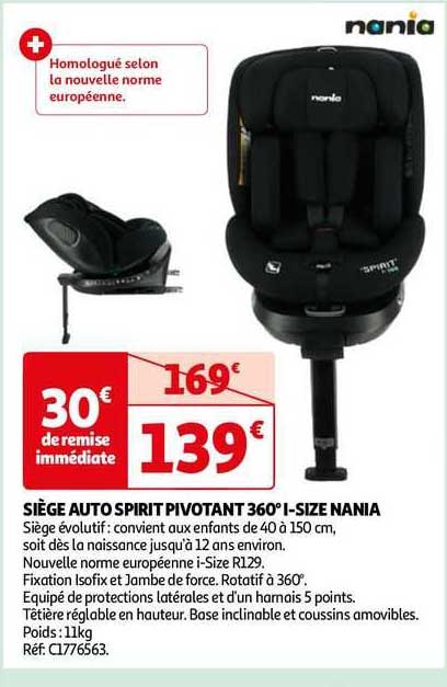 siège auto spirit pivotant 360° i-size nania